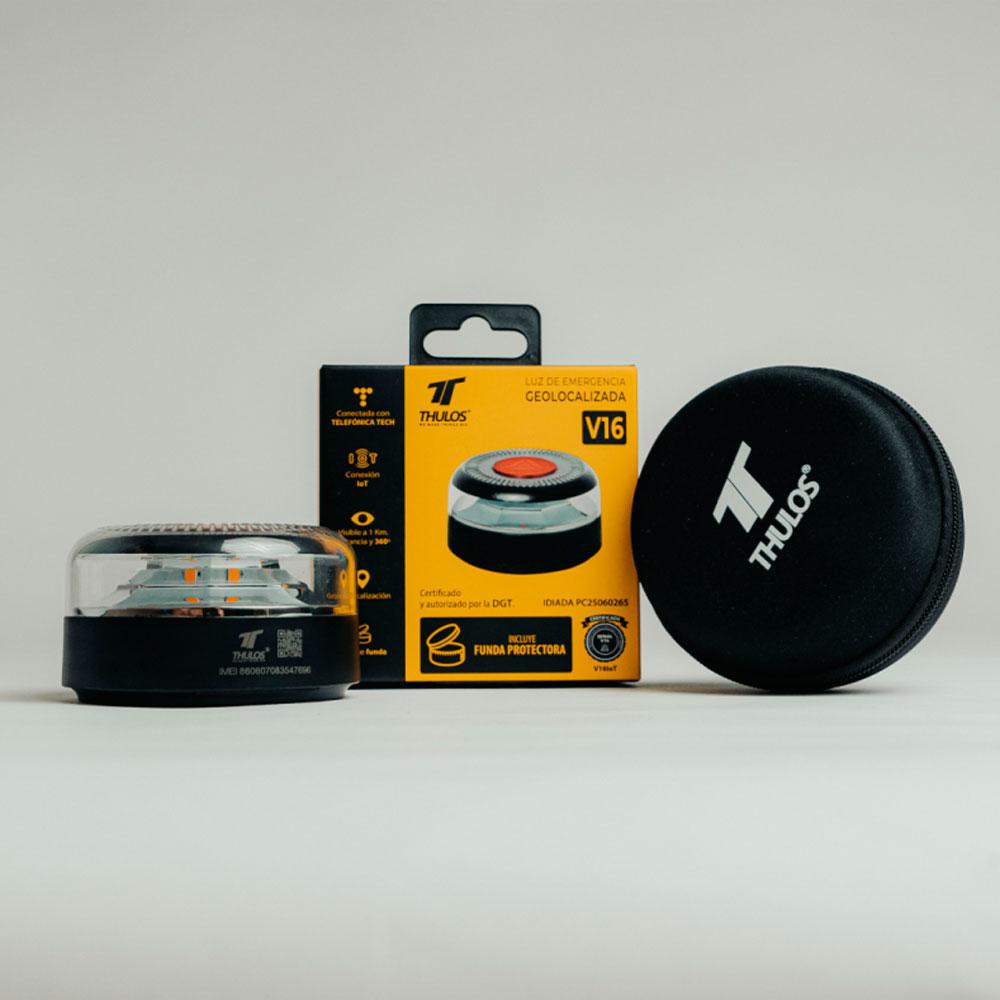 Baliza Geolocalizable THULOS / Homologada V16 / Luz Flash / Visibilidad + 1 km / IP54 / Incluye Funda protectora / TH-V16-2